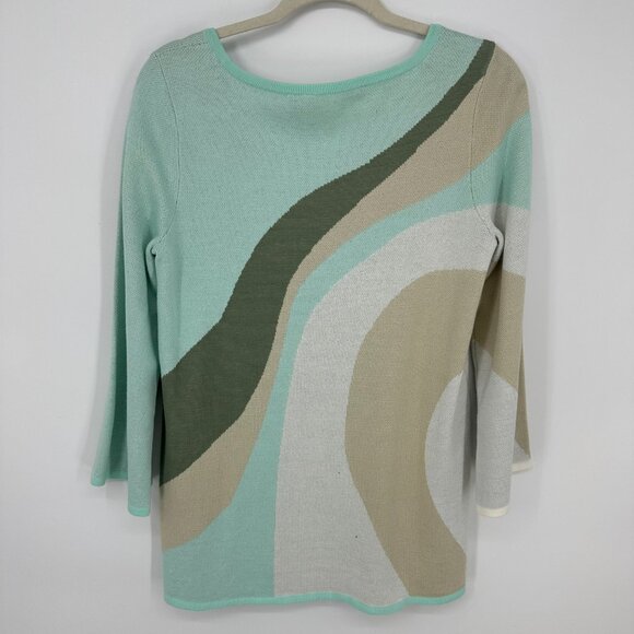 Soft Surroundings Nina Pullover Sweater XS Abstract Marble Flare Sleeves Green - Picture 3 of 8